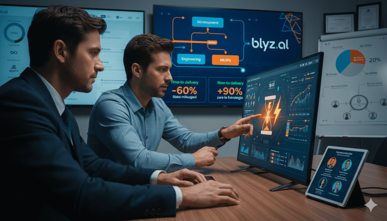 A team of professionals in a discussion about AI.